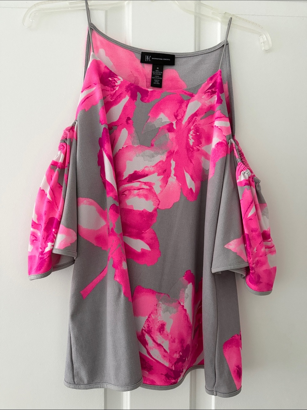 INC International Concepts Gray Camisole with Bright Pink Floral Print